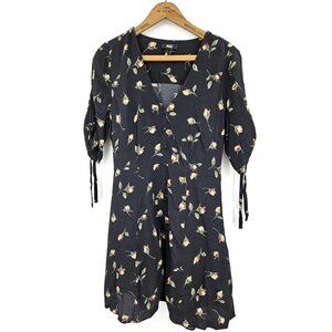 Paige Black Floral Mini Dress Womens S Rosebud Print Short Sleeve Rayon Viscose
